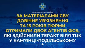 За матеріалами СБУ довічне ув’язнення та 15 років тюрми отримали двоє агентів фсб, які здійснили теракт біля ТЦК у Кам’янці-Подільському